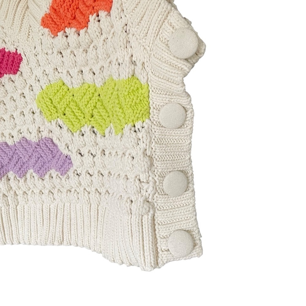 ZARA Ecru Crochet Sweater Vest V-Neck Sleeveless Colour Block Cream S - Picture 3 of 9